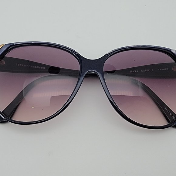 Sebastiano #600 Navy Marble Frame Purple Gradient Lens Vintage Sunglasses 62mm - Picture 10 of 12